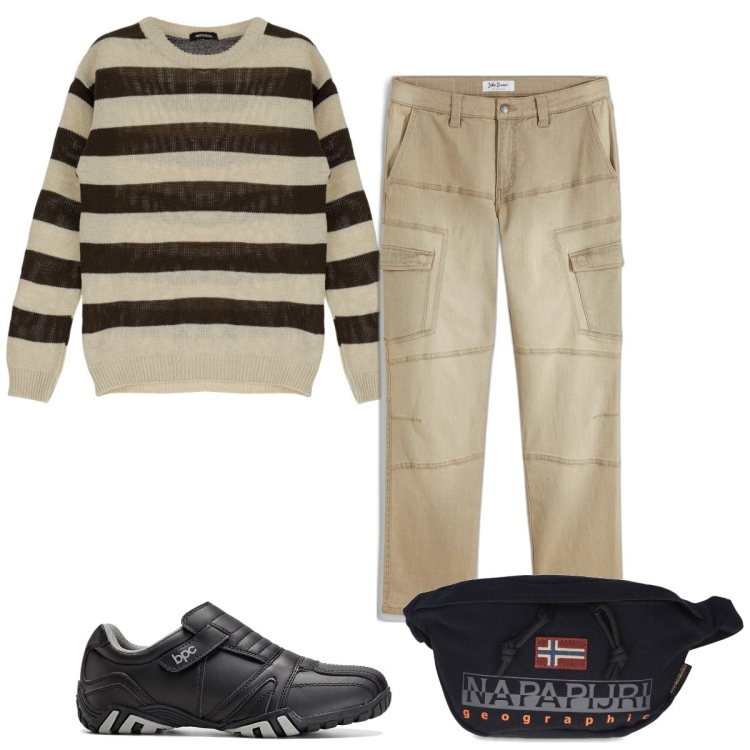 Outfit uomo - Total look #1916584. Stile Trendy per Tutti i giorni. Abbinamento con scarpe stringate, jeans dritti, pullovers, borse sportive.