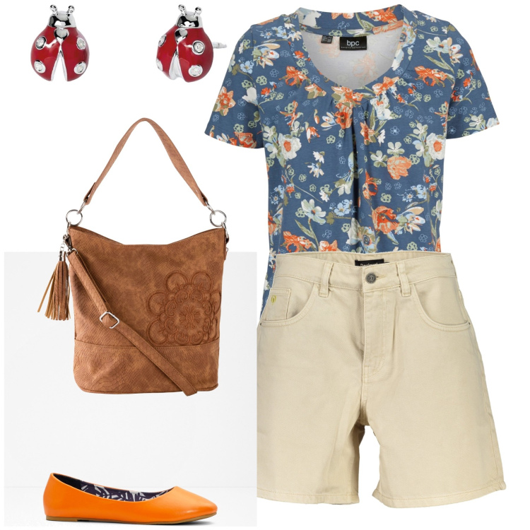 Outfit donna - Good luck. Stile Basic per Tutti i giorni. Abbinamento con borse a mano, t-shirt, ballerine, orecchini, jeans.