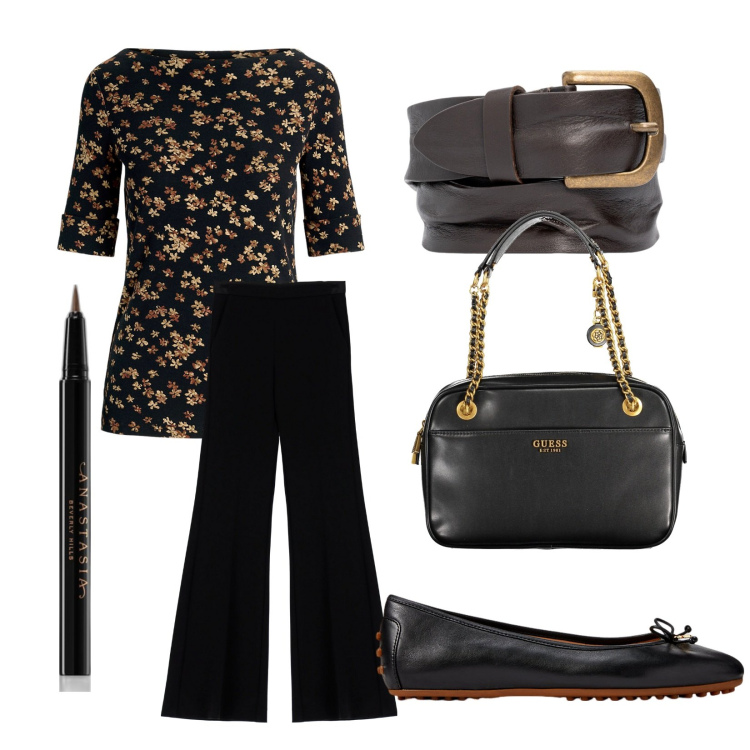 Outfit donna - Total look #1916625. Stile Bon Ton per Ufficio. Abbinamento con eyeliner, pantaloni, maglieria, ballerine, borse a spalla, cinture.