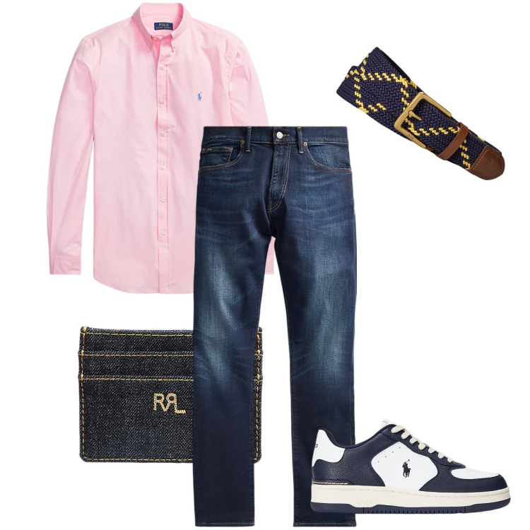 Outfit uomo - Casual con la camicia. Stile Casual per Ufficio. Abbinamento con portafogli, jeans, camicie, cinture, sneakers.
