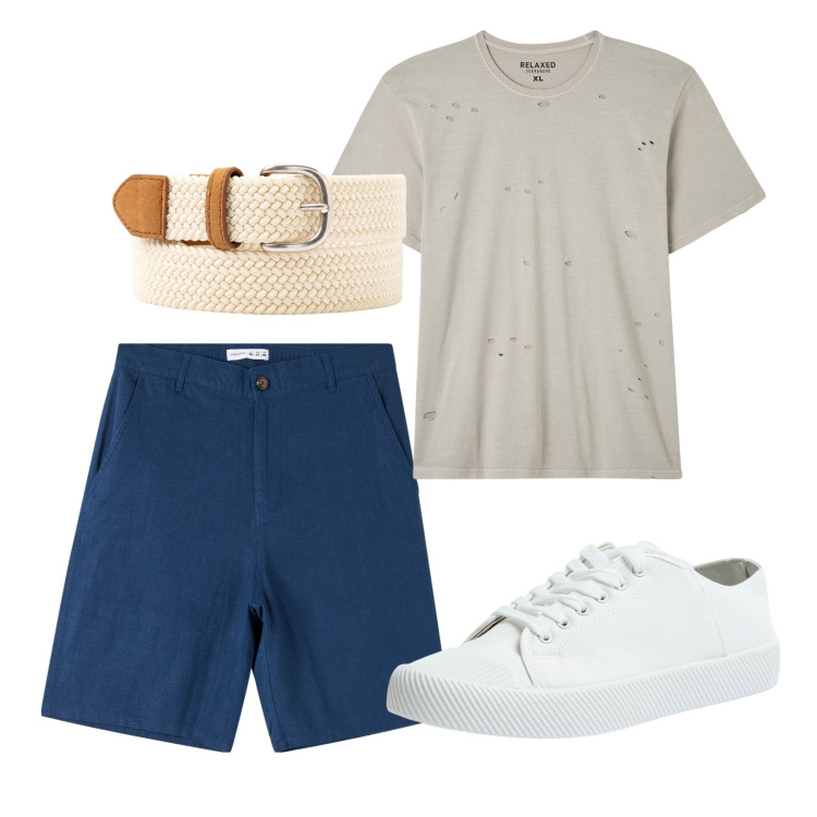 Outfit uomo - Cintura chiara. Stile Casual per Tutti i giorni. Abbinamento con t-shirt, sneakers, shorts, cinture.