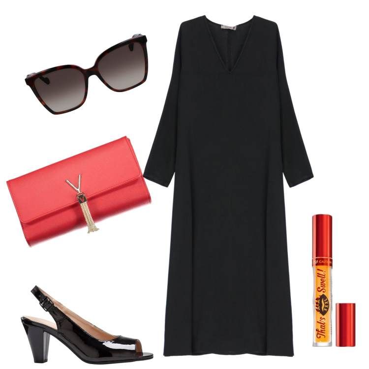Outfit donna - La pochette rossa. Stile Bon Ton per Tutti i giorni. Abbinamento con décolleté, gloss, vestiti midi/longuette, occhiali da sole, borse a mano.