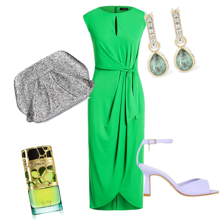 Outfit donna - Tonight. Stile Glamour per Serata fuori. Abbinamento con profumi, décolleté, vestiti, orecchini, pochette.