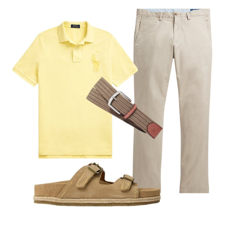 Outfit uomo - Total look #1916856. Stile Trendy per Ufficio. Abbinamento con pantaloni, cinture, sandali, polo.