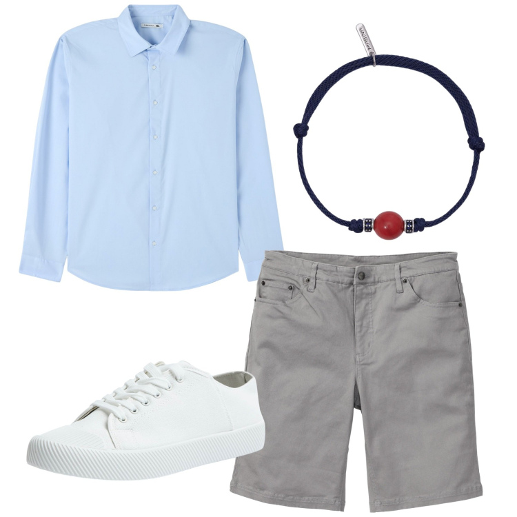 Outfit uomo - Total look. Stile Casual per Tutti i giorni. Abbinamento con bermuda, camicie, sneakers, braccialetti.