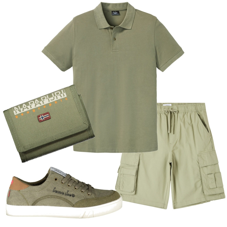 Outfit uomo - Total look #1917106. Stile Casual per Tutti i giorni. Abbinamento con polo, pantaloni corti, portafogli, sneakers.