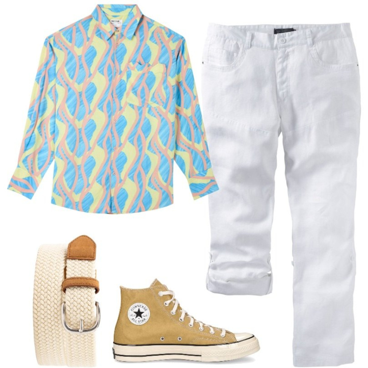 Outfit uomo - Pantaloni in lino regolabili regular fit. Stile Trendy per Tutti i giorni. Abbinamento con pantaloni, camicie, sneakers, cinture.