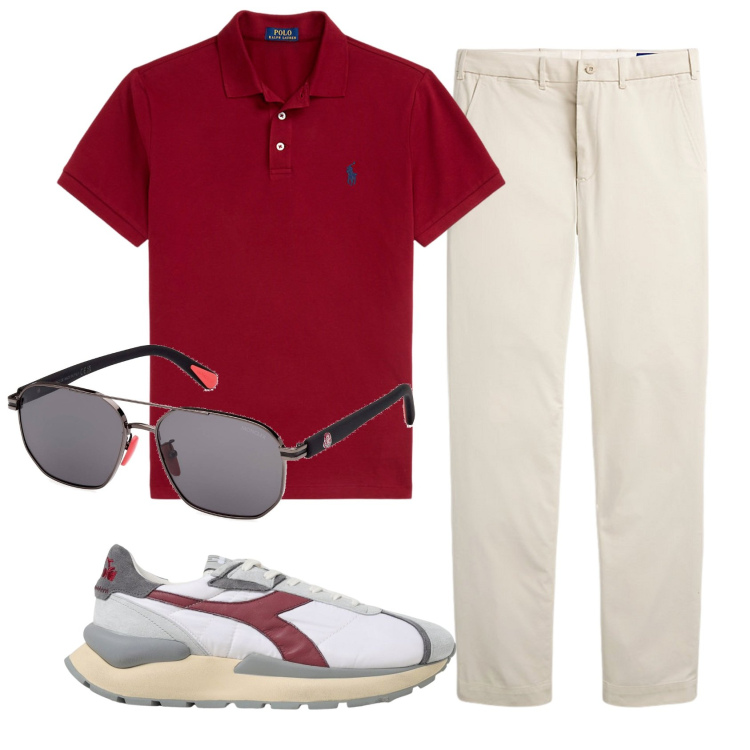 Outfit uomo - Total look #1917195. Stile Casual per Ufficio. Abbinamento con polo, pantaloni chino, occhiali da sole, sneakers.