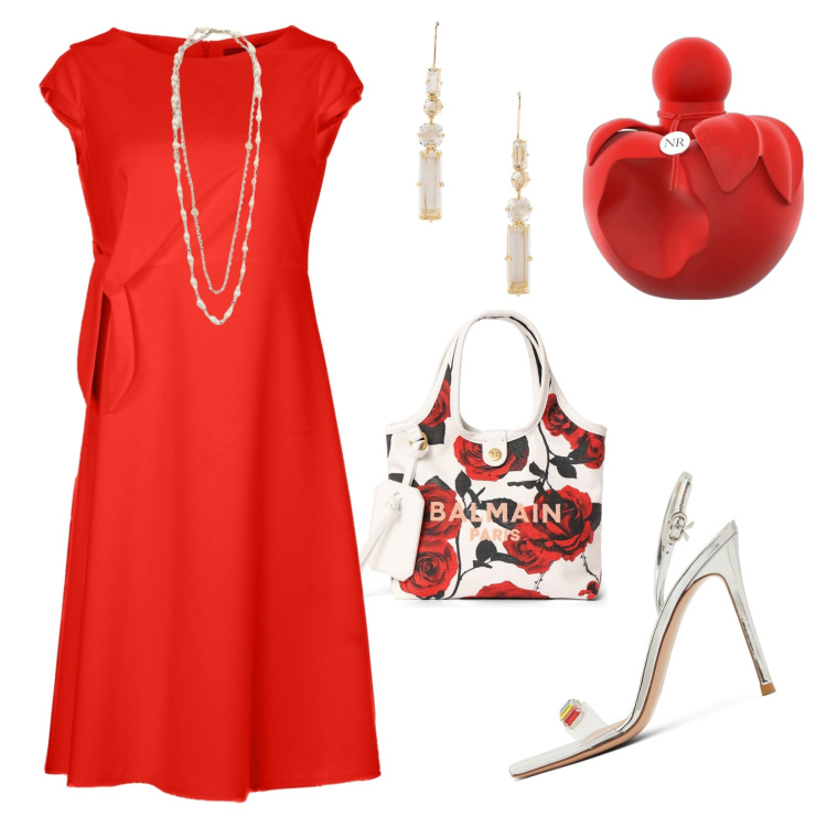 Outfit donna - Total look #1917226. Abbinamento con profumi, orecchini, vestiti midi/longuette, collane, borse a mano, sandali in pelle.