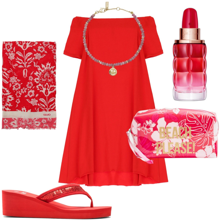 Outfit donna - Total look #1917240. Stile Casual per Tutti i giorni. Abbinamento con infradito, profumi, valigie, braccialetti, vestiti corti, sciarpe.