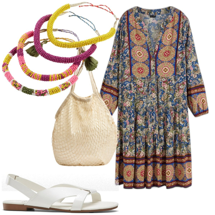 Outfit donna - Total look #1917301. Stile Etnico per Tutti i giorni. Abbinamento con sandali, vestiti corti, braccialetti, borse a tracolla.