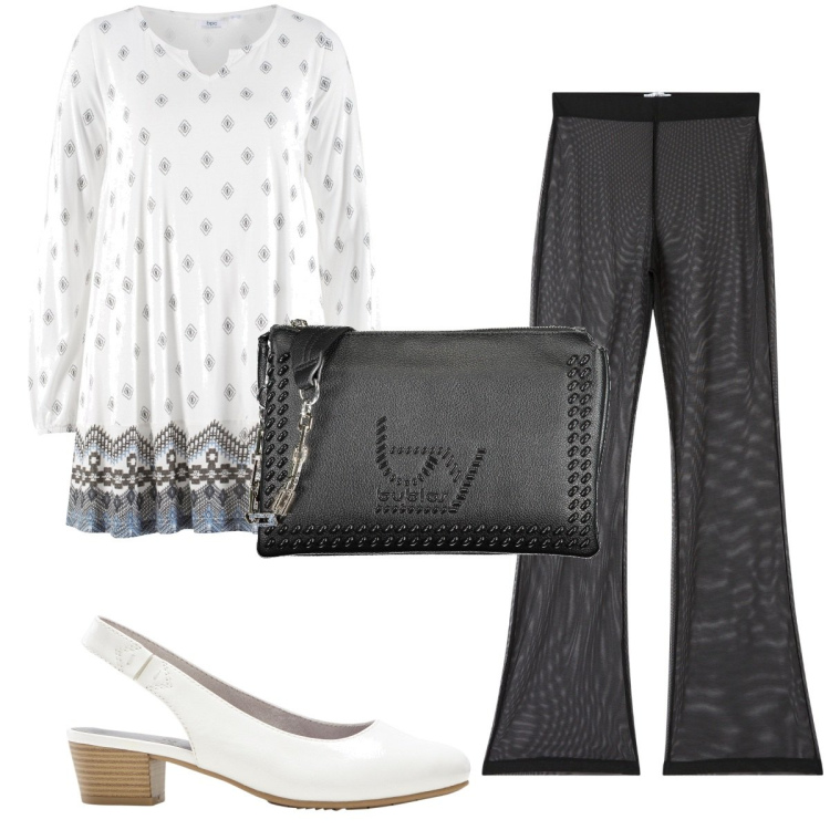 Outfit donna - Total look #1917310. Stile 70s per Tutti i giorni. Abbinamento con décolleté, maglieria, pantaloni, borse a spalla.