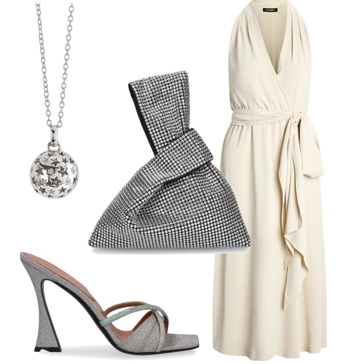 Outfit donna - Total look #1917315. Stile Glamour per Cerimonia. Abbinamento con ciondoli, vestiti senza maniche, borse a mano, sandali in pelle.