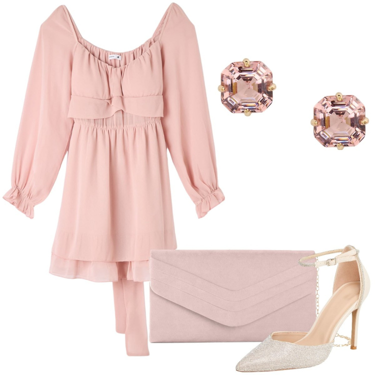 Outfit donna - Total look #1917324. Stile Chic per Cerimonia. Abbinamento con pochette, vestiti corti, décolleté, orecchini.