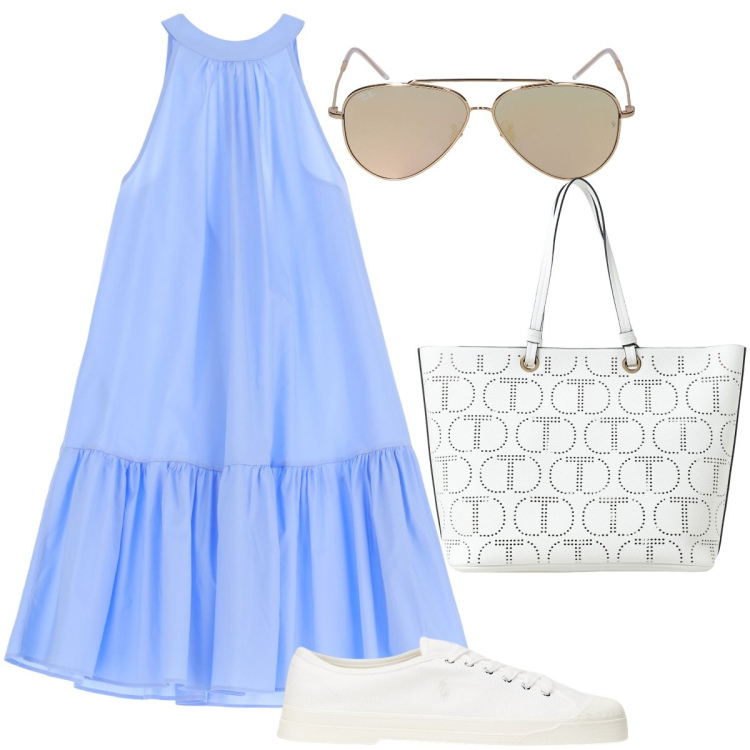 Outfit donna - Gli occhiali da aviatore. Stile Casual chic per Tutti i giorni. Abbinamento con vestiti corti, sneakers, occhiali da sole, borse tote.