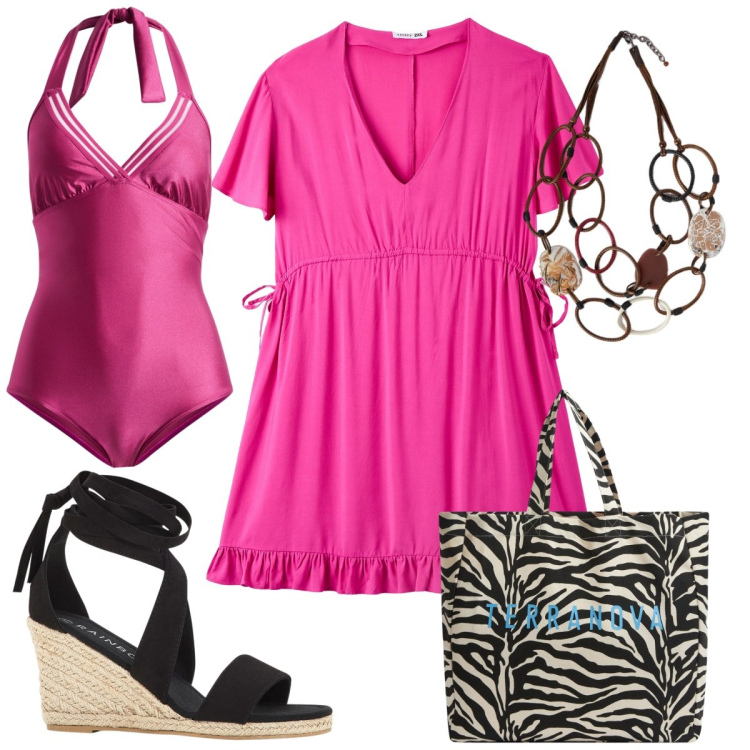 Outfit donna - Total look #1917377. Stile Etnico per Mare. Abbinamento con sandali, costumi interi, borse tote, vestiti, collane.