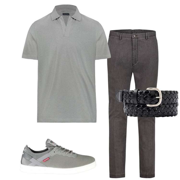 Outfit uomo - In città. Stile Casual per Tutti i giorni. Abbinamento con pantaloni, sneakers, cinture, polo.