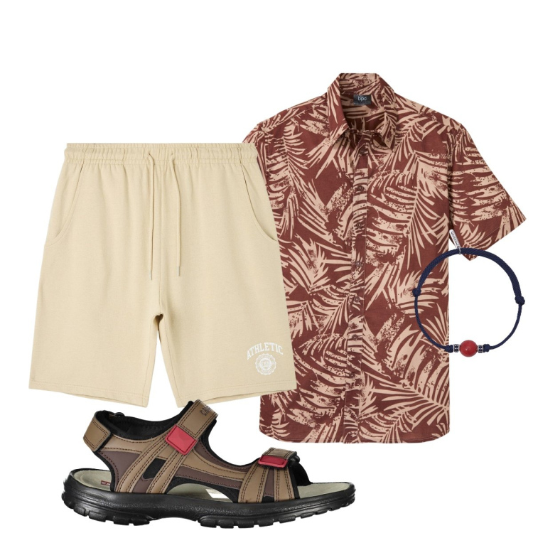Outfit uomo - Total look #1917478. Stile Casual per Tutti i giorni. Abbinamento con camicie a manica corta, bermuda, braccialetti, sandali.