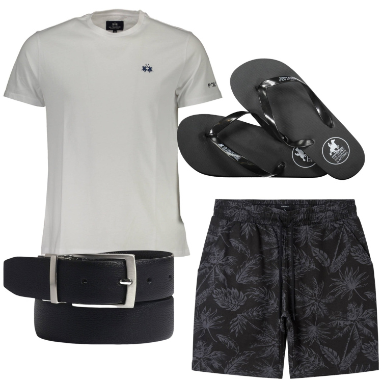 Outfit uomo - Total grey. Stile Casual per Tutti i giorni. Abbinamento con bermuda, cinture, sandali, t-shirt.