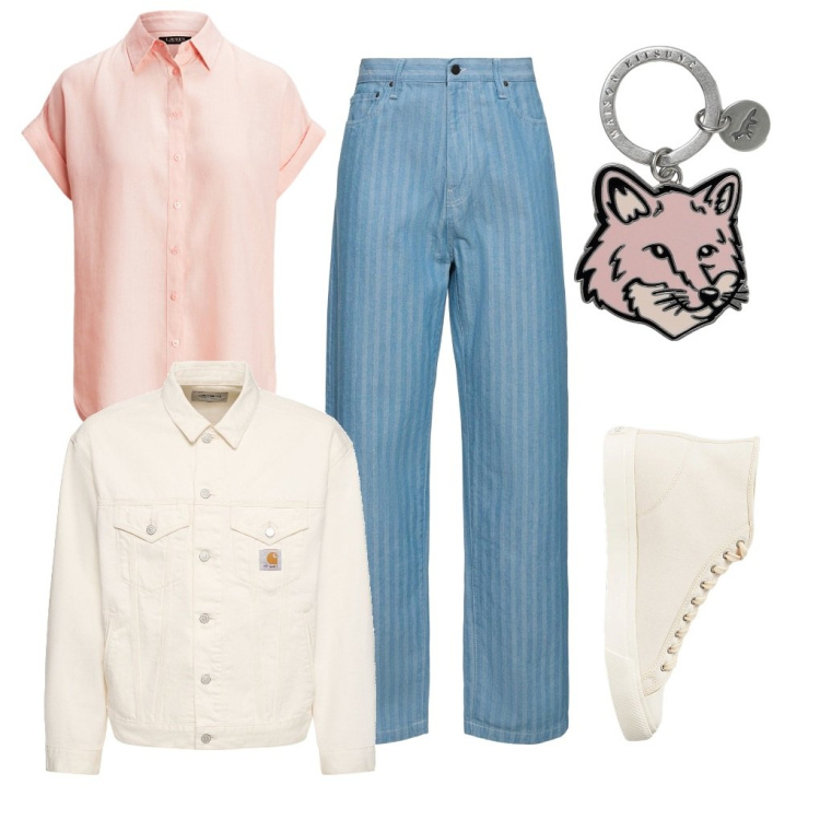 Outfit uomo - Fabrizio detto -the fox-. Stile Casual per Tutti i giorni. Abbinamento con sneakers, camicie a manica corta, giacche, portachiavi, jeans.