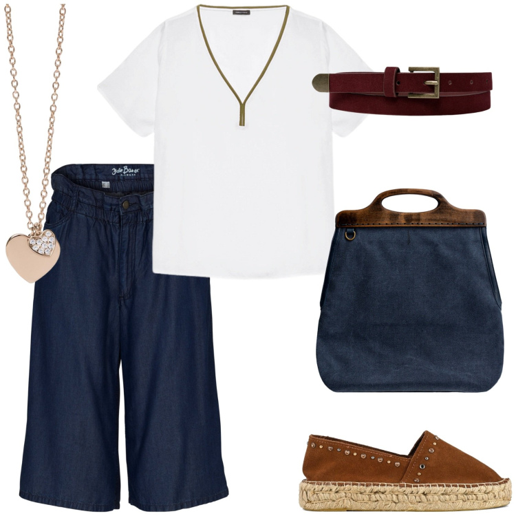 Outfit donna - Must have. Stile Casual per Tutti i giorni. Abbinamento con bermuda, ciondoli, cinture, borse a tracolla, espadrillas, bluse.