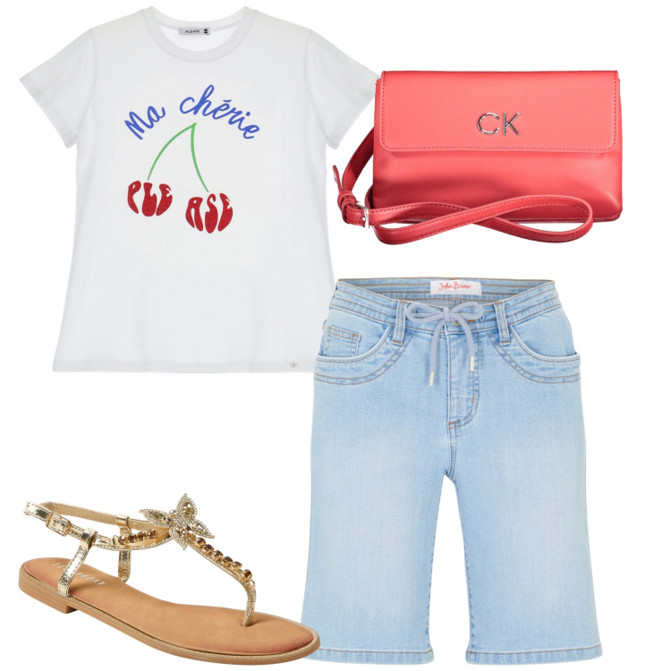 Outfit donna - Total look #1917667. Stile Casual per Tutti i giorni. Abbinamento con bermuda, sandali gioiello, t-shirt, borse a tracolla.