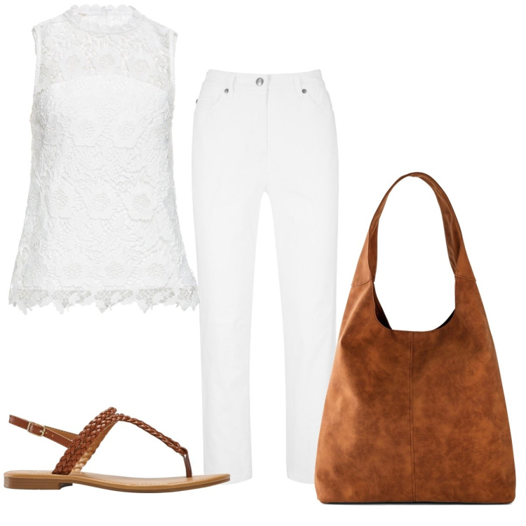 Outfit donna - Total look #1917691. Stile Basic per Tutti i giorni. Abbinamento con pantaloni, top, shopping bag, ciabatte.