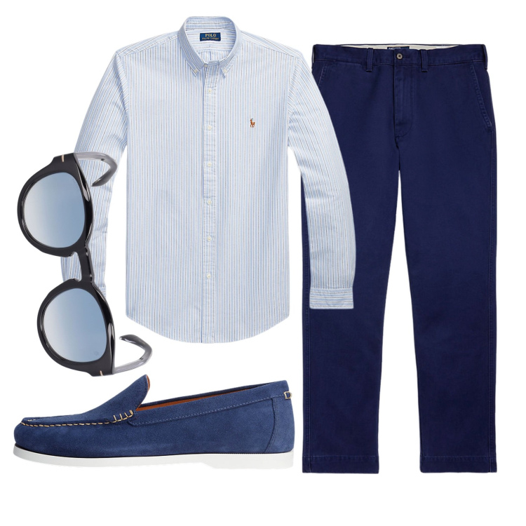 Outfit uomo - Total look #1917701. Stile Business/Elegante per Ufficio. Abbinamento con scarpe stringate, pantaloni chino, camicie, occhiali da sole.