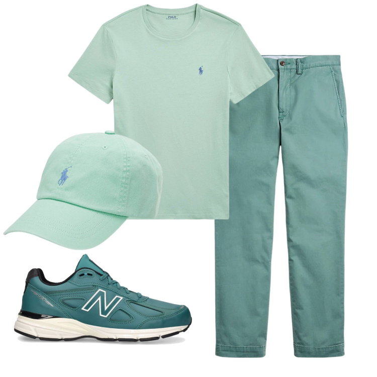 Outfit uomo - Total look #1917702. Stile Casual per Ufficio. Abbinamento con cappelli, pantaloni, t-shirt, sneakers.