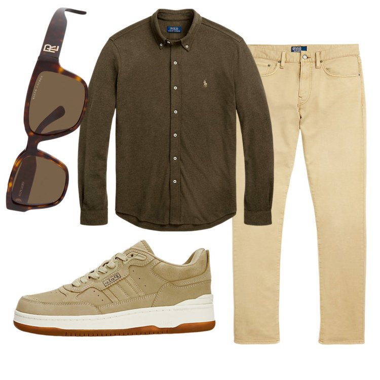Outfit uomo - Total look #1917714. Stile Casual per Ufficio. Abbinamento con occhiali da sole, camicie, pantaloni chino, sneakers.