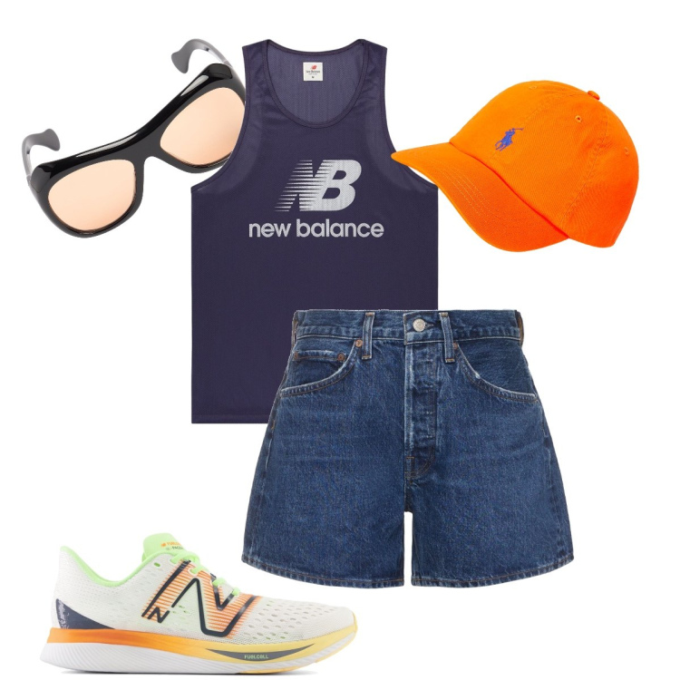 Outfit donna - Outfit sporty chic. Stile Sporty chic per Tutti i giorni. Abbinamento con canottiere, sneakers, cappelli, occhiali da sole, shorts.
