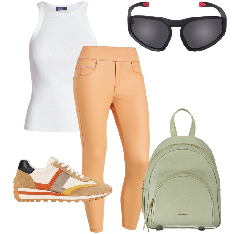 Outfit donna - I leggins push up. Stile Sporty chic per Sport. Abbinamento con jeggings, canottiere, sneakers, zaini, occhiali da sole.