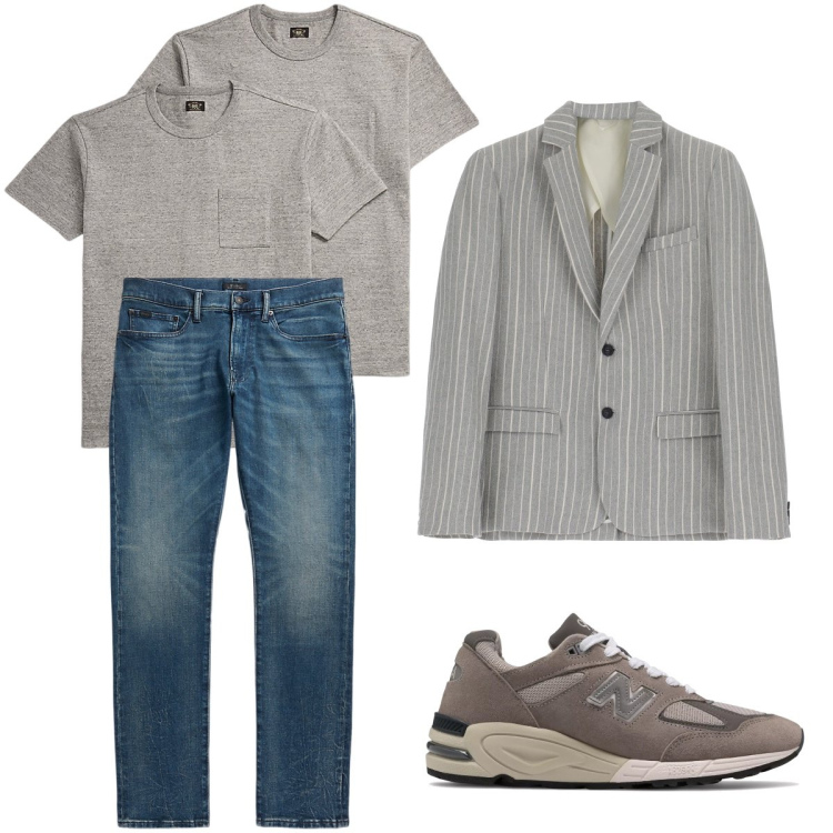 Outfit uomo - La giacca a righe. Stile Business/Elegante per Serata speciale. Abbinamento con sneakers, giacche, t-shirt, jeans.