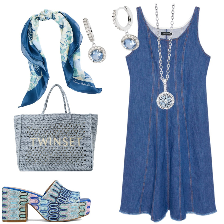 Outfit donna - Total look #1917929. Stile Casual per Tutti i giorni. Abbinamento con collane, orecchini, foulard, sabot, vestiti lunghi, borse tote.