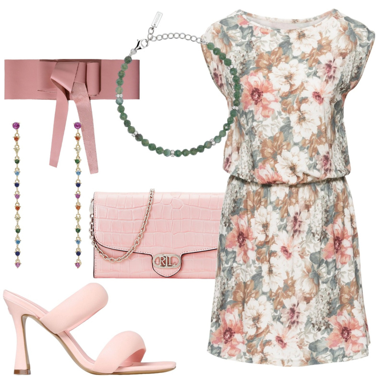 Outfit donna - Total look #1917931. Stile Casual per Tutti i giorni. Abbinamento con vestiti senza maniche, orecchini, braccialetti, cinture, borse a tracolla, sandali in pelle.