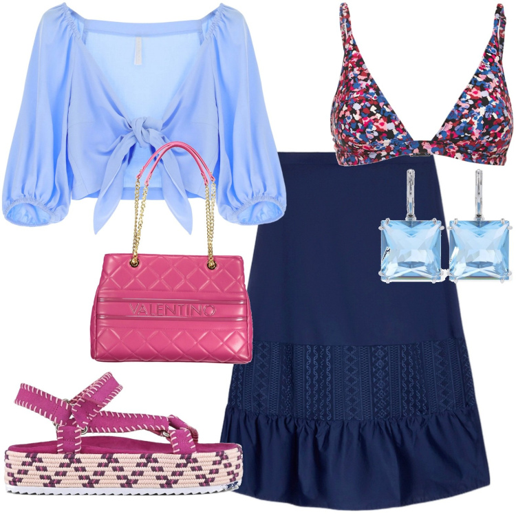 Outfit donna - Total look #1917932. Stile Casual per Tutti i giorni. Abbinamento con top, sandali, gonne lunghe, orecchini, bikini, borse a spalla.