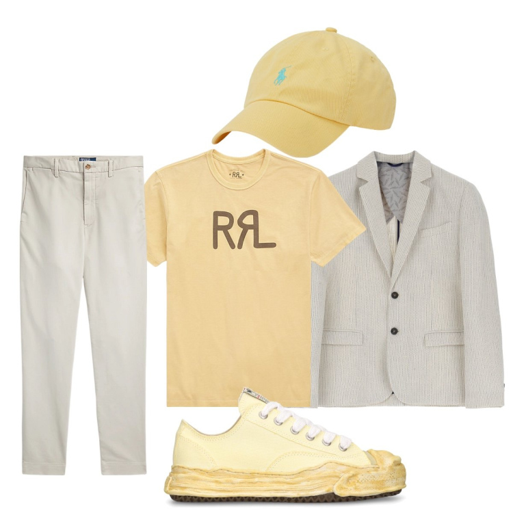Outfit uomo - Total look #1918009. Stile Trendy per Tutti i giorni. Abbinamento con giacche, cappelli, t-shirt, pantaloni chino, sneakers.