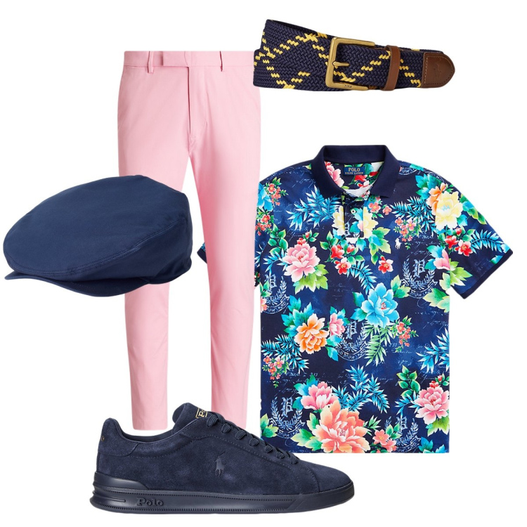 Outfit uomo - Estate Ralph Lauren. Stile Trendy per Serata speciale. Abbinamento con cappelli, sneakers, pantaloni, polo, cinture.