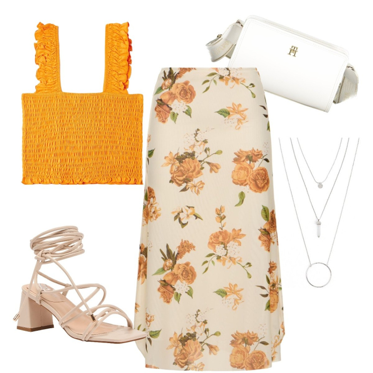 Outfit donna - Il top elasticizzato. Stile Bon Ton per Serata fuori. Abbinamento con ciondoli, top, sandali alla schiava, gonne longuette, borse a tracolla.