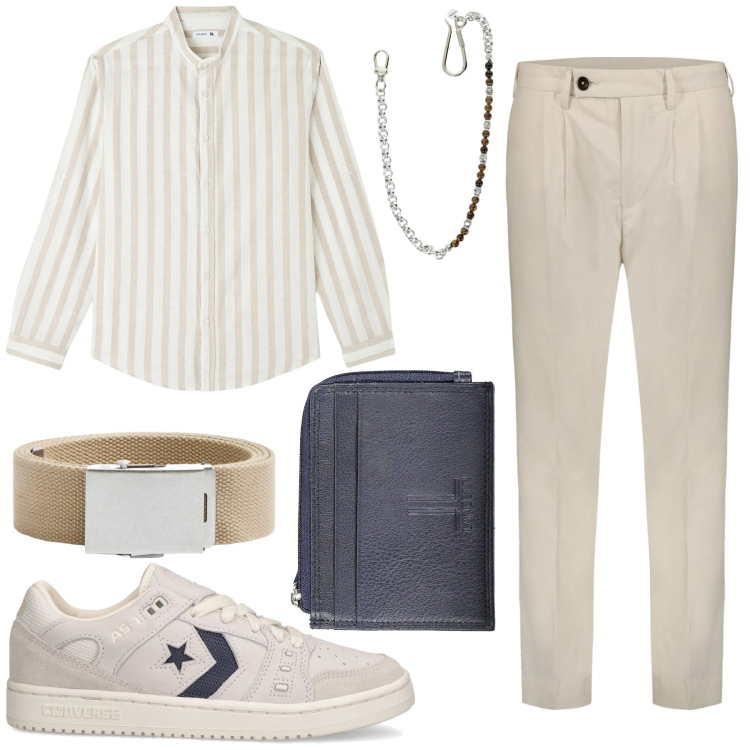 Outfit uomo - Vacanza da re elegante e fresco. Stile Business/Elegante per Mare. Abbinamento con camicie, cinture, collane, portamonete, pantaloni, sneakers.