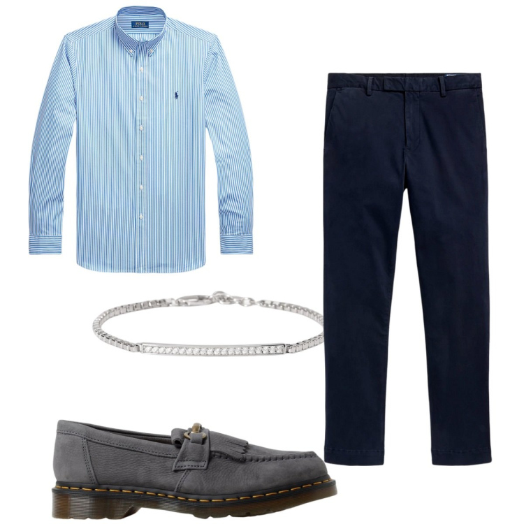 Outfit uomo - Total look #1918320. Stile Trendy per Ufficio. Abbinamento con braccialetti, camicie, pantaloni, scarpe stringate.