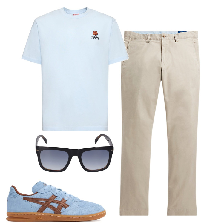 Outfit uomo - City. Stile Casual per Tutti i giorni. Abbinamento con pantaloni, t-shirt, occhiali da sole, sneakers.