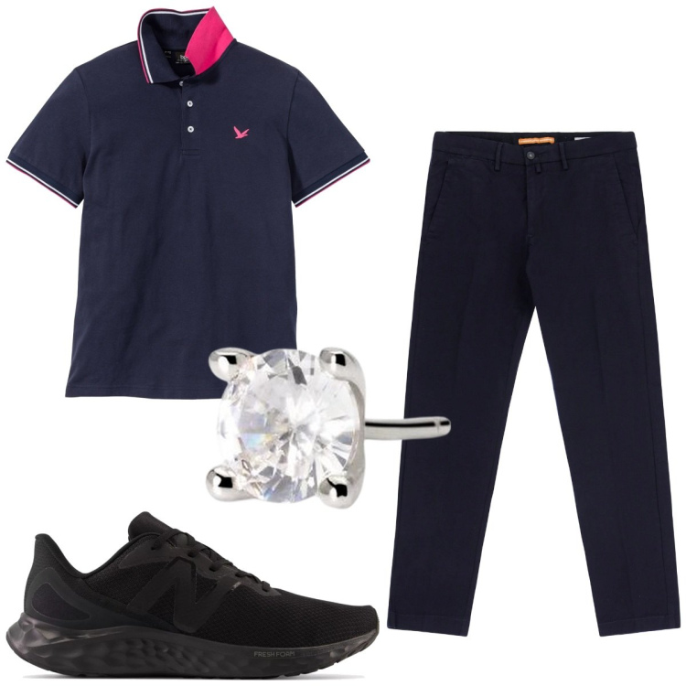 Outfit uomo - Total look #1918361. Stile Trendy per Tutti i giorni. Abbinamento con polo, orecchini, sneakers, pantaloni.