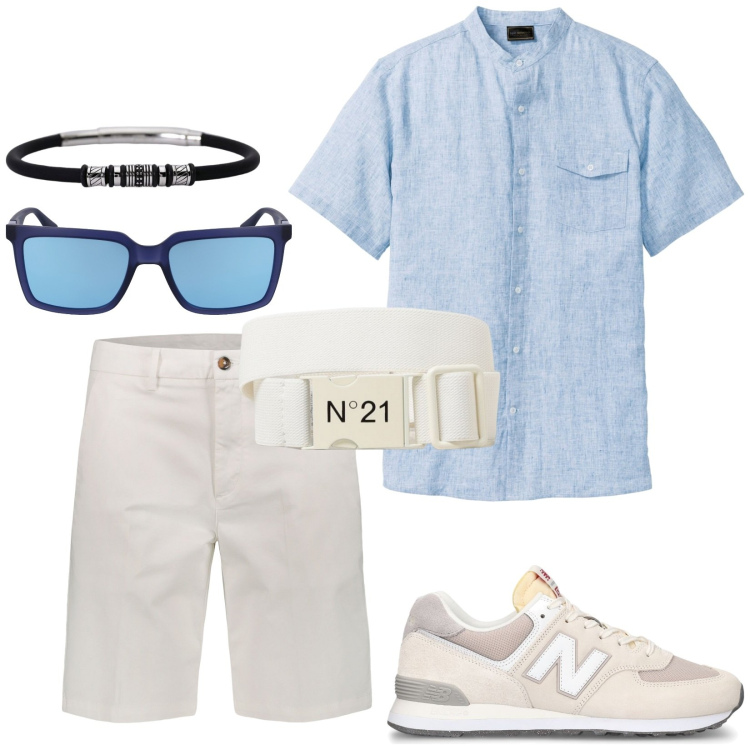 Outfit uomo - Total look #1918378. Stile Casual per Tutti i giorni. Abbinamento con camicie a manica corta, braccialetti, bermuda, sneakers, occhiali da sole, cinture.
