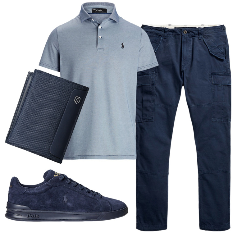 Outfit uomo - Total look #1918386. Stile Casual per Ufficio. Abbinamento con sneakers, pantaloni cargo, polo, portafogli.