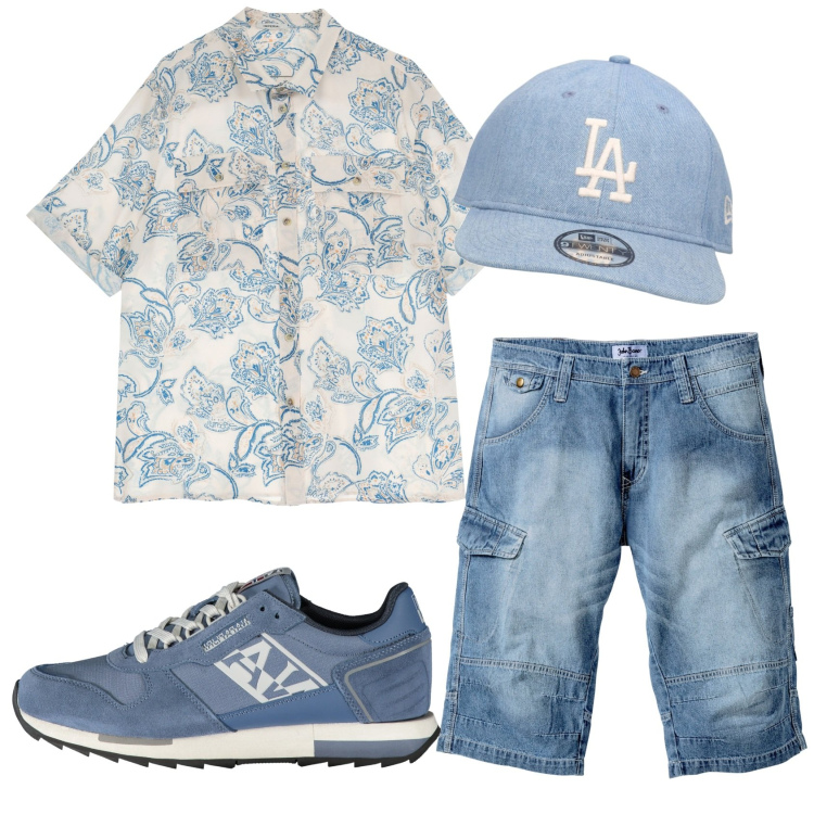 Outfit uomo - Total look #1918397. Stile Casual per Tutti i giorni. Abbinamento con bermuda, camicie a manica corta, cappelli, sneakers.