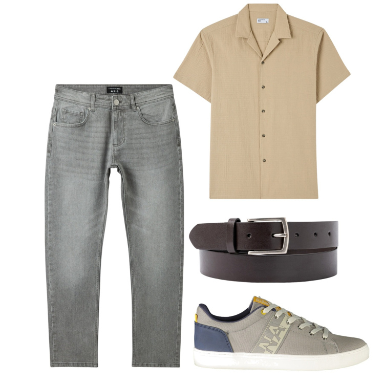 Outfit uomo - Casual spago. Stile Casual per Tutti i giorni. Abbinamento con camicie a manica corta, jeans, cinture, sneakers.