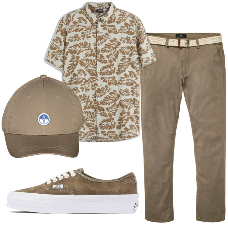 Outfit uomo - Total look #1918414. Stile Casual per Ufficio. Abbinamento con pantaloni chino, camicie a manica corta, sneakers, cappelli con visiera.