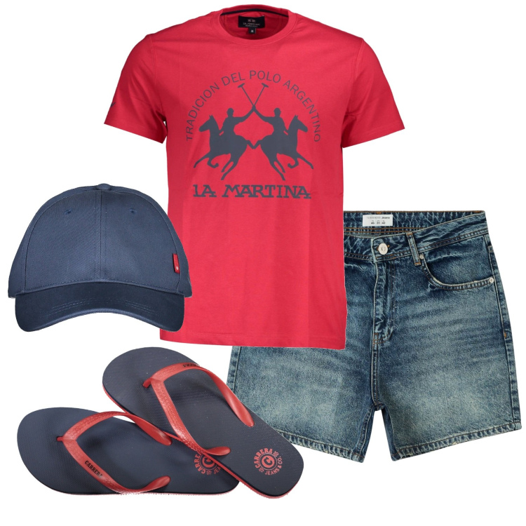 Outfit uomo - Total look #1918417. Stile Casual per Mare. Abbinamento con shorts, cappelli con visiera, t-shirt, sandali.