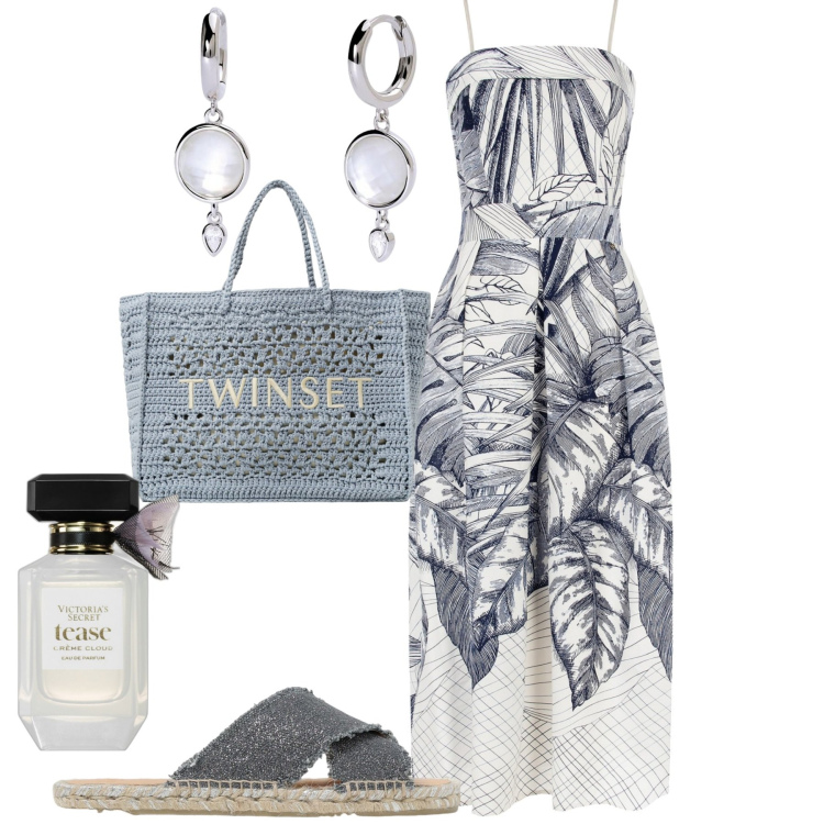 Outfit donna - Total look #1918419. Stile Boho per Serata fuori. Abbinamento con profumi, orecchini, vestiti senza maniche, borse tote, sandali.